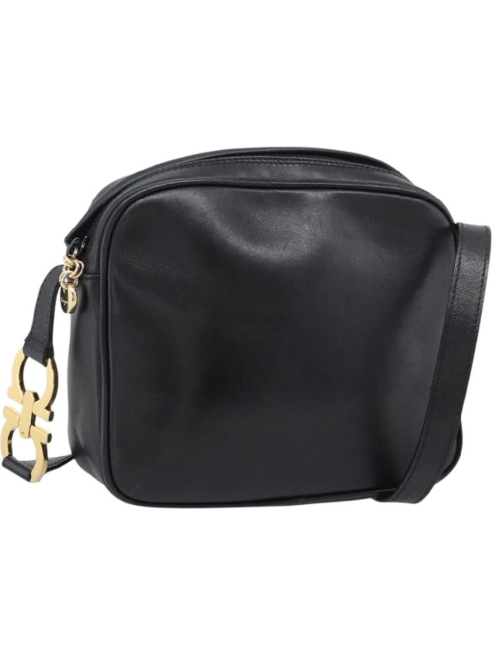 Salvatore Ferragamo Gancini Shoulder Bag Leather Black Gold Tone